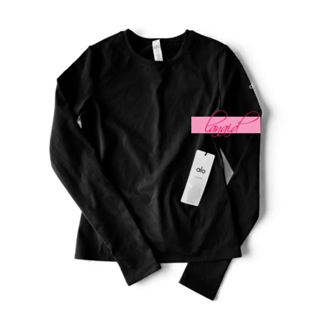 Alo Airbrush Winter Warm Nocturne Long Sleeve Black Brushed Fleece Fitted Top S